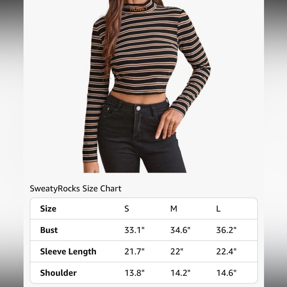 Taylor swift inspired Striped Black and Tan Long Sleeve Crop Top “Honey” size L - Picture 4 of 6